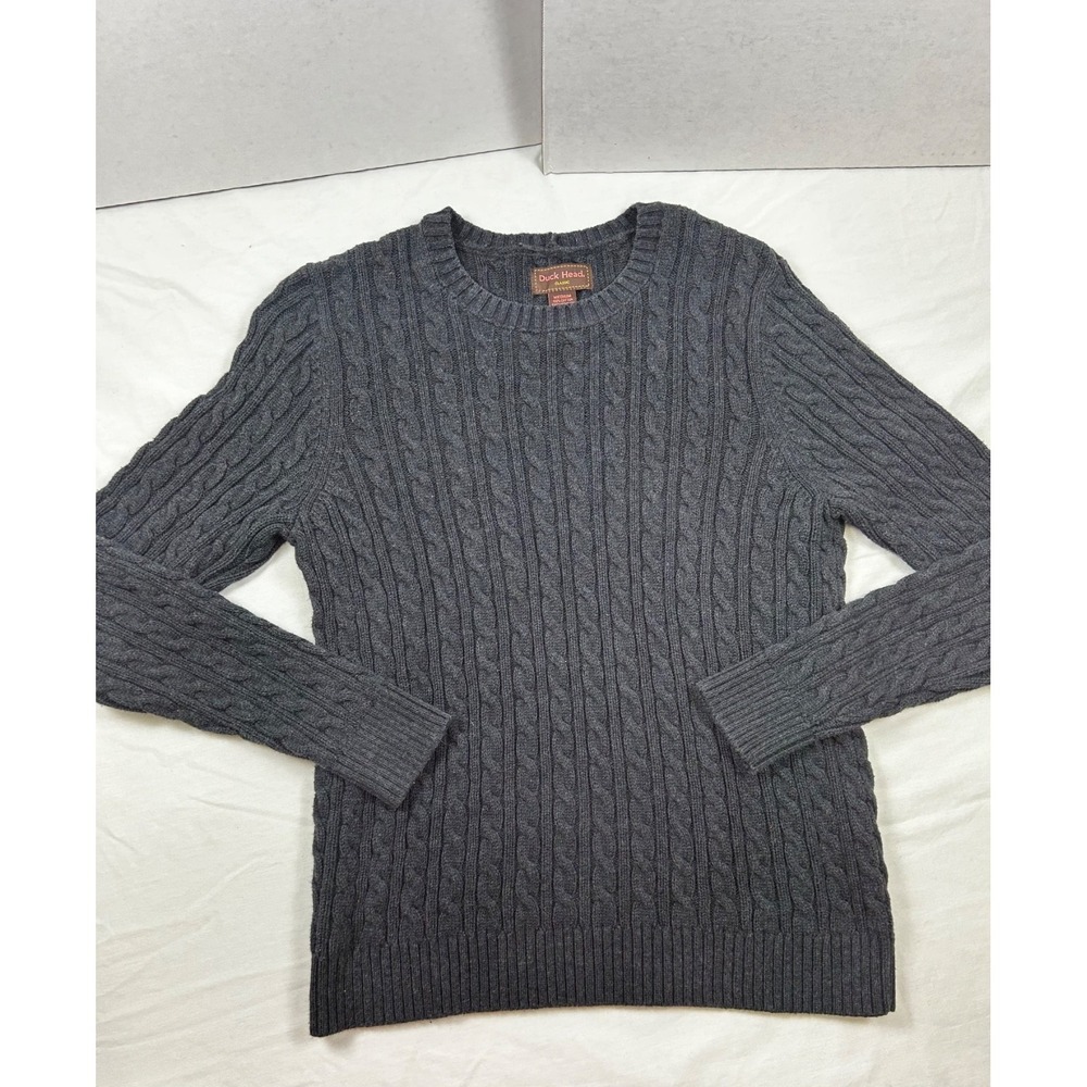 Duckhead Classic Charcoal‎ Cable Knit Sweater Women's M Crewneck 100% Cotton Y2K